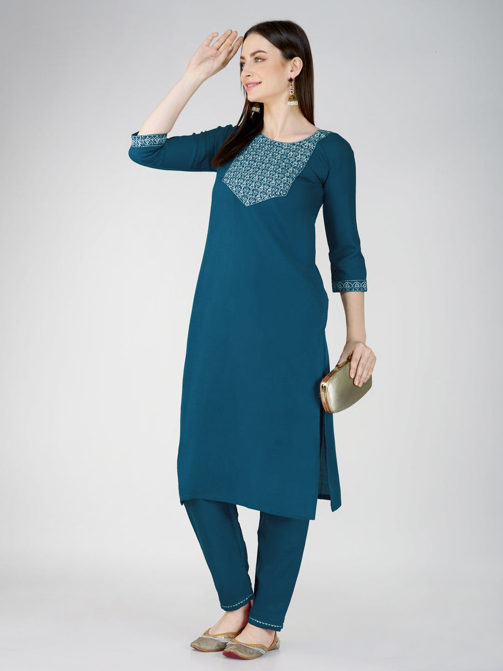 Jyoti Fashion Women's Morpeach Cotton Blend Sequins Embroidered Kurta Set | Grocsy