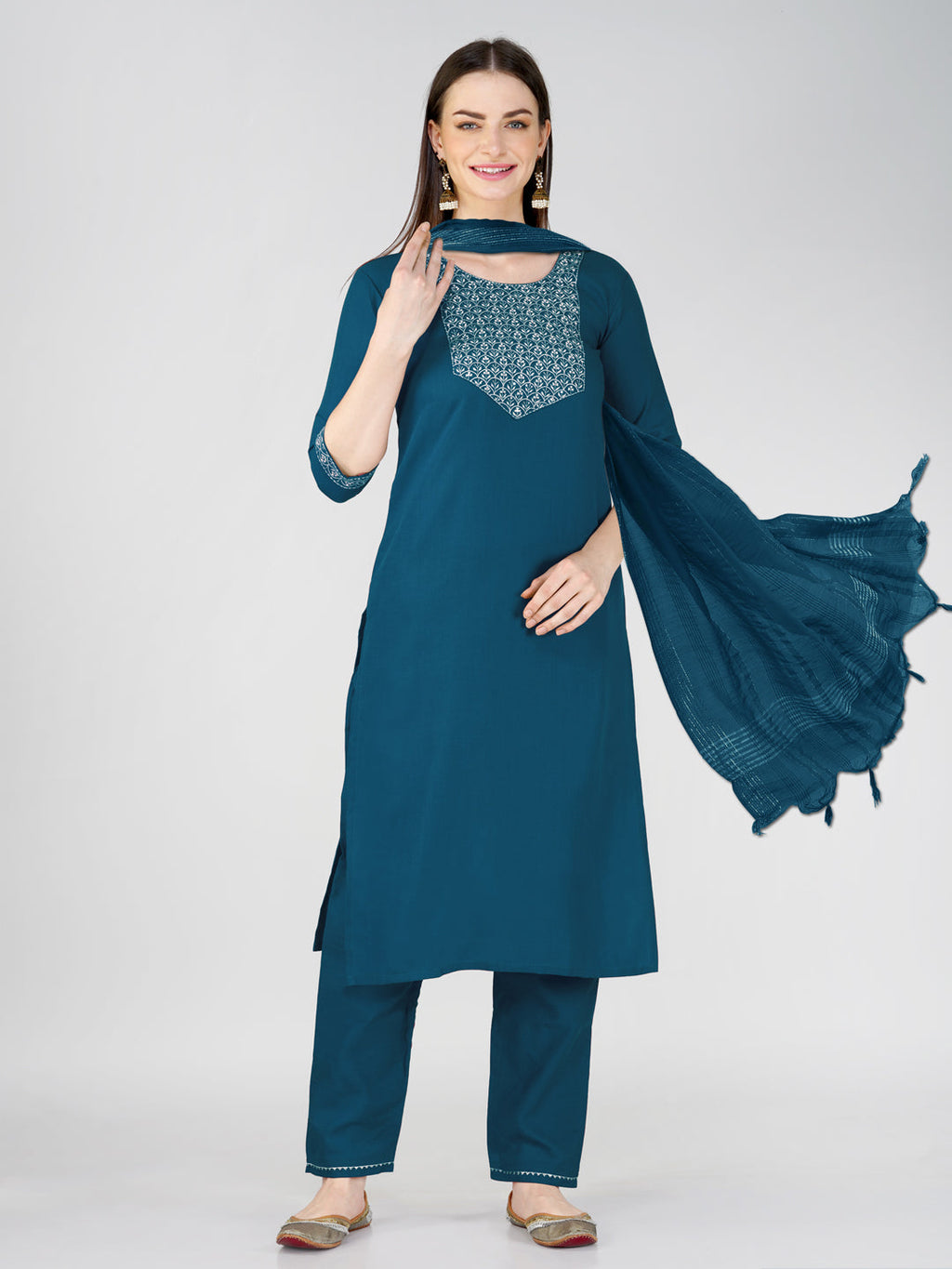 Jyoti Fashion Women's Morpeach Cotton Blend Sequins Embroidered Kurta Set | Grocsy