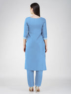 Jyoti Fashion Women's Sky Blue Cotton Blend Sequins Embroidered Kurta Set | Grocsy