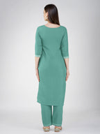 Jyoti Fashion Women's Teal Cotton Blend Sequins Embroidered Kurta Set | Grocsy