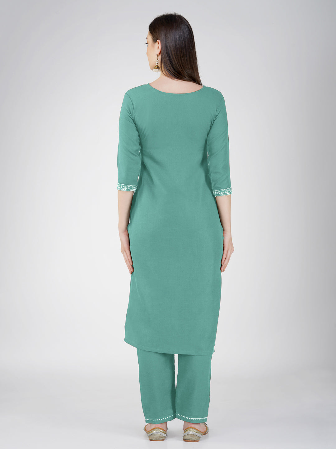 Jyoti Fashion Women's Teal Cotton Blend Sequins Embroidered Kurta Set | Grocsy