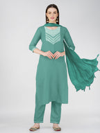 Jyoti Fashion Women's Teal Cotton Blend Sequins Embroidered Kurta Set | Grocsy