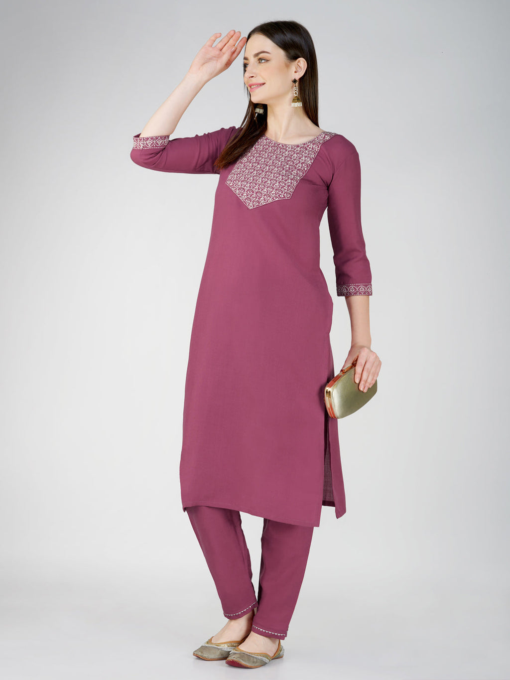 Jyoti Fashion Women's Wine Cotton Blend Sequins Embroidered Kurta Set | Grocsy