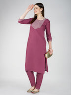 Jyoti Fashion Women's Wine Cotton Blend Sequins Embroidered Kurta Set | Grocsy