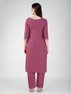 Jyoti Fashion Women's Wine Cotton Blend Sequins Embroidered Kurta Set | Grocsy