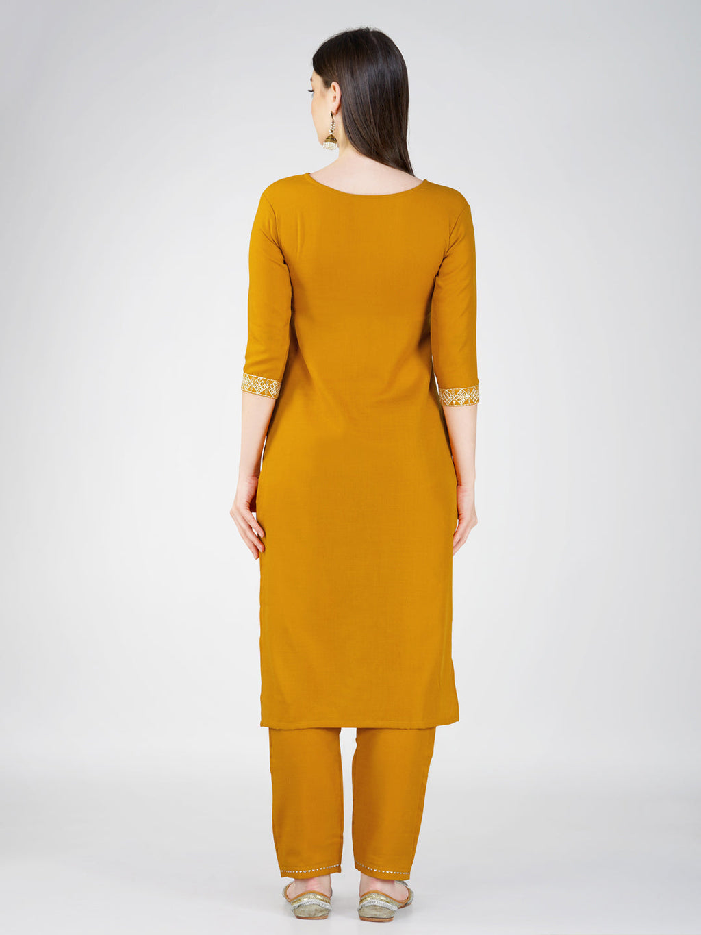 Jyoti Fashion Women's Mustard Cotton Blend Sequins Embroidered Kurta Set | Grocsy