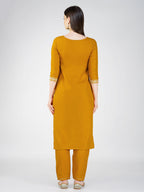 Jyoti Fashion Women's Mustard Cotton Blend Sequins Embroidered Kurta Set | Grocsy