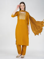 Jyoti Fashion Women's Mustard Cotton Blend Sequins Embroidered Kurta Set | Grocsy