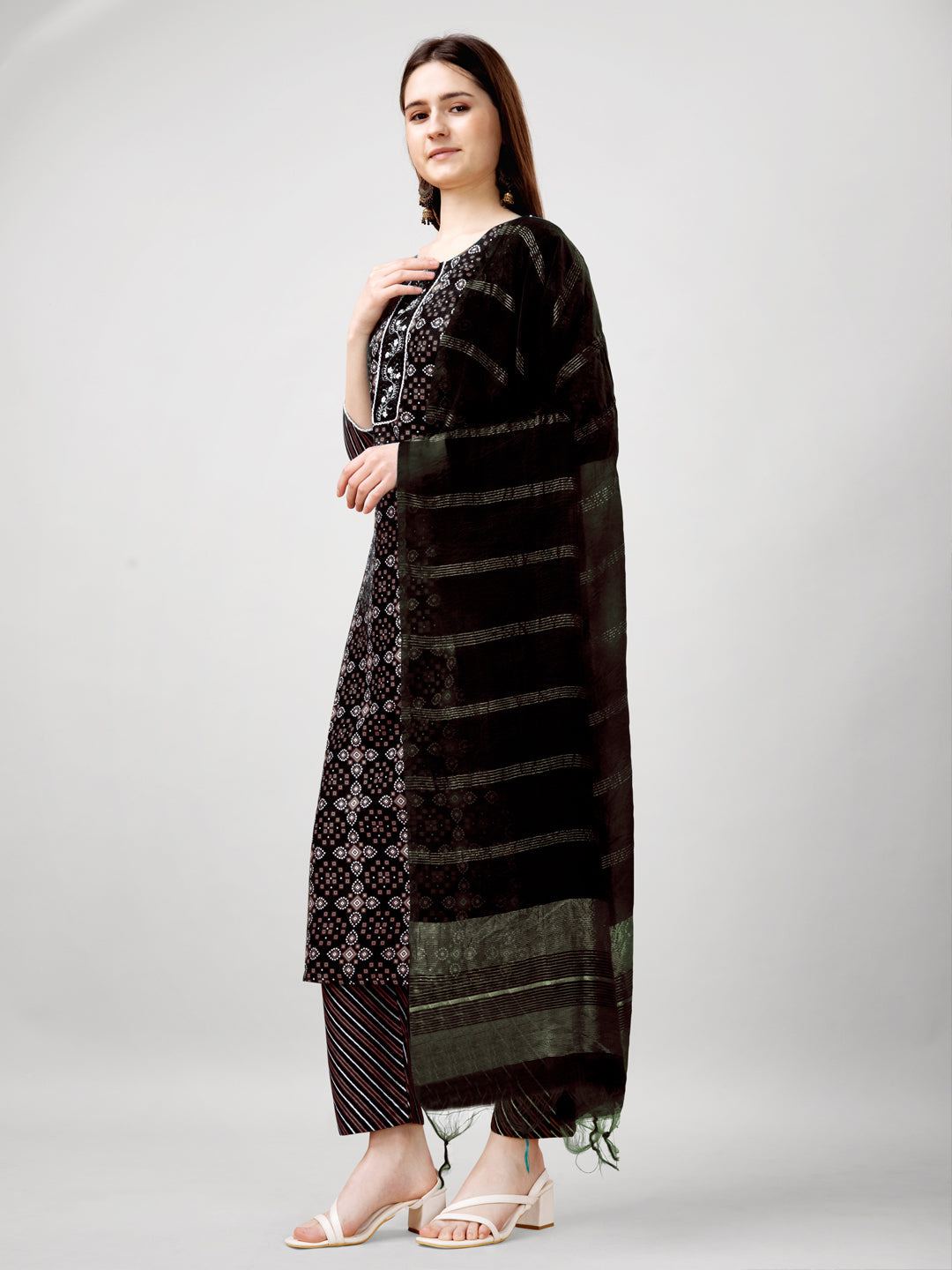 Jyoti Fashion Women's Black Rayon Printed with Embroidered Kurta Set | Grocsy