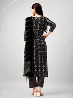 Jyoti Fashion Women's Black Rayon Printed with Embroidered Kurta Set | Grocsy
