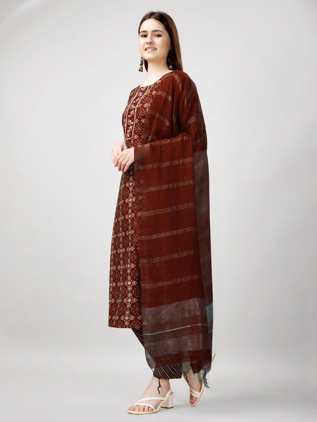 Jyoti Fashion Women's Maroon Rayon Printed with Embroidered Kurta Set | Grocsy