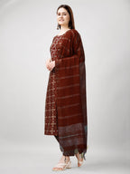 Jyoti Fashion Women's Maroon Rayon Printed with Embroidered Kurta Set | Grocsy