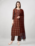 Jyoti Fashion Women's Maroon Rayon Printed with Embroidered Kurta Set | Grocsy