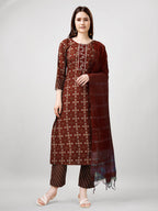 Jyoti Fashion Women's Maroon Rayon Printed with Embroidered Kurta Set | Grocsy