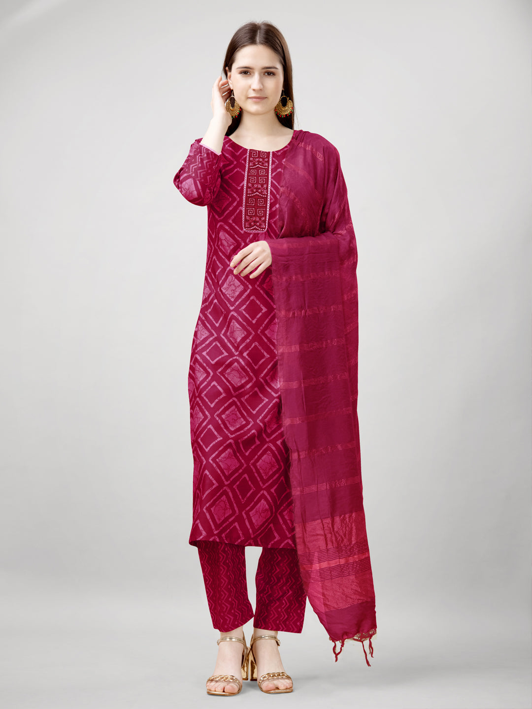 Jyoti Fashion Women's Pink Rayon Printed with Embroidered Kurta Set | Grocsy