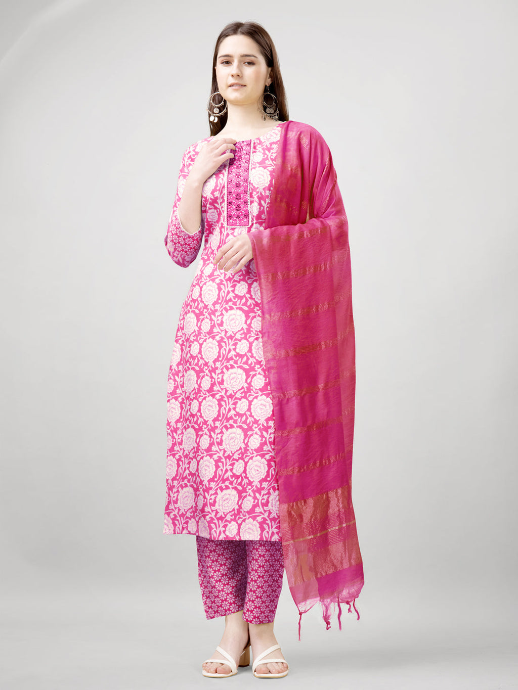 Jyoti Fashion Women's Pink Rayon Printed with Embroidered Kurta Set | Grocsy