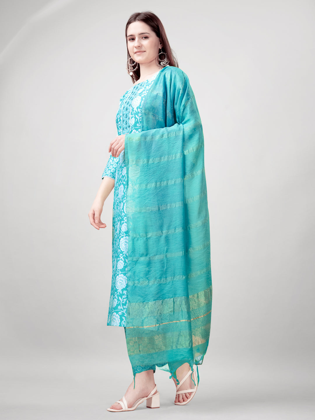 Jyoti Fashion Women's Sky Blue Rayon Printed with Embroidered Kurta Set | Grocsy