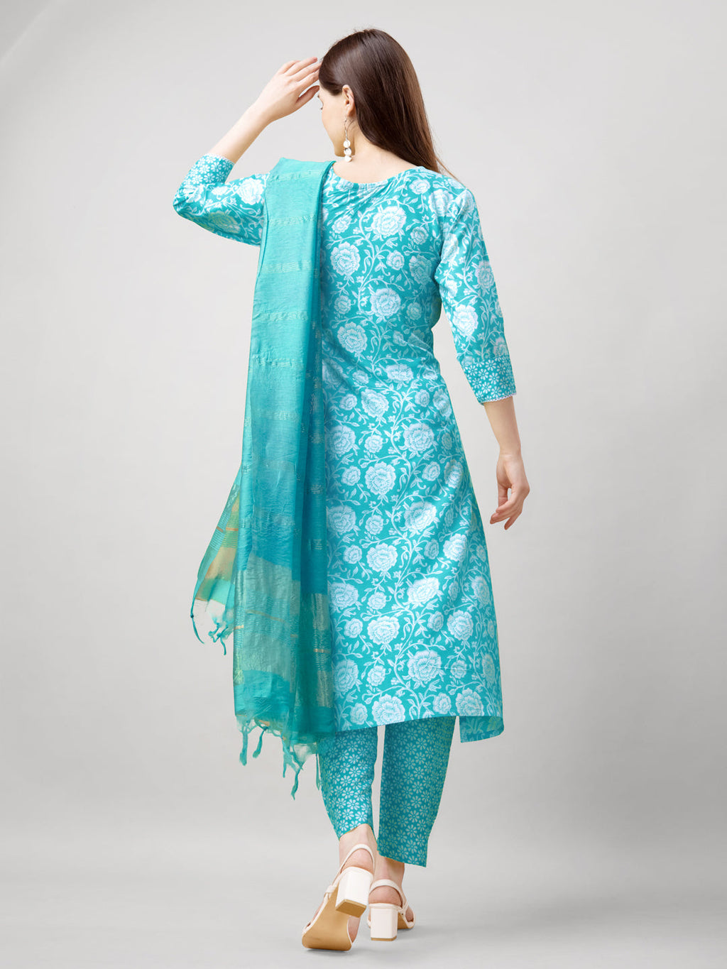 Jyoti Fashion Women's Sky Blue Rayon Printed with Embroidered Kurta Set | Grocsy