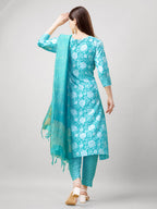Jyoti Fashion Women's Sky Blue Rayon Printed with Embroidered Kurta Set | Grocsy