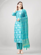 Jyoti Fashion Women's Sky Blue Rayon Printed with Embroidered Kurta Set | Grocsy