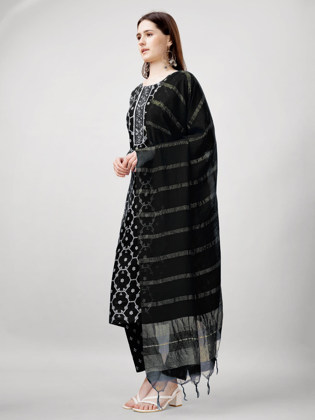 Jyoti Fashion Women's Black Rayon Printed with Embroidered Kurta Set | Grocsy