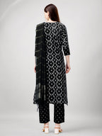 Jyoti Fashion Women's Black Rayon Printed with Embroidered Kurta Set | Grocsy