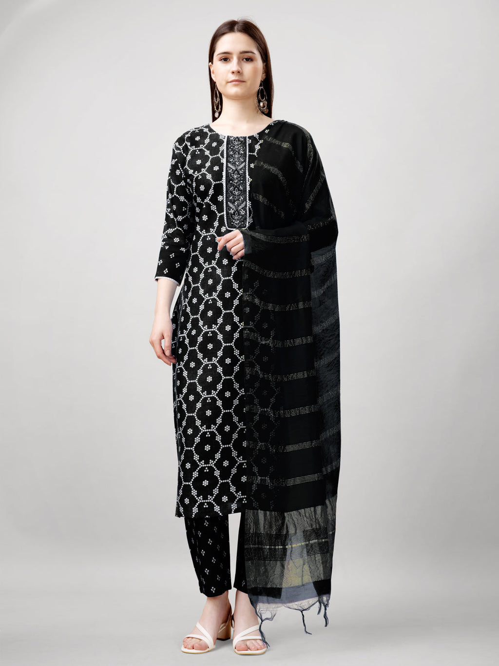 Jyoti Fashion Women's Black Rayon Printed with Embroidered Kurta Set | Grocsy