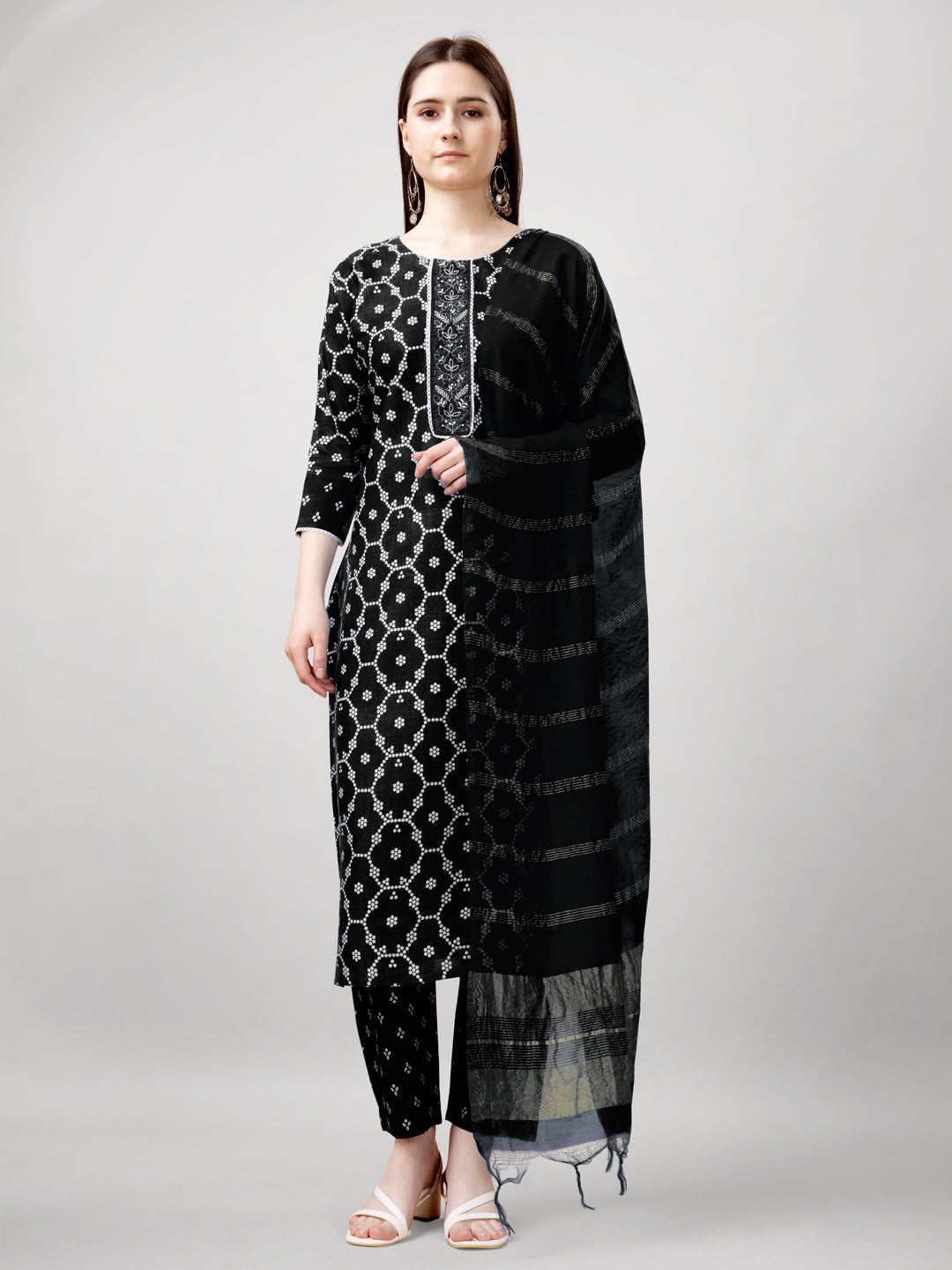 Jyoti Fashion Women's Black Rayon Printed with Embroidered Kurta Set | Grocsy