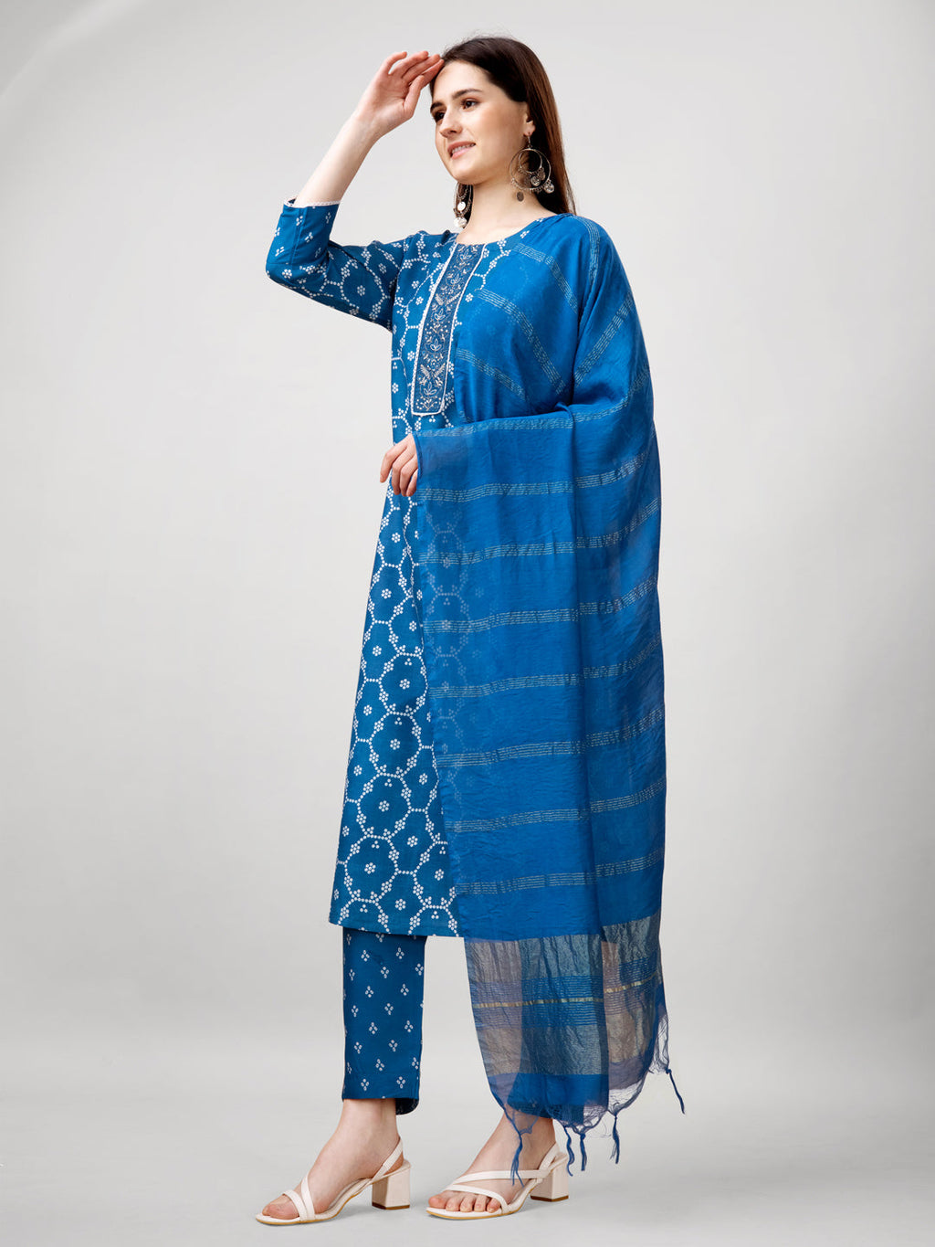 Jyoti Fashion Women's Blue Rayon Printed with Embroidered Kurta Set | Grocsy