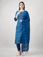 Jyoti Fashion Women's Blue Rayon Printed with Embroidered Kurta Set | Grocsy