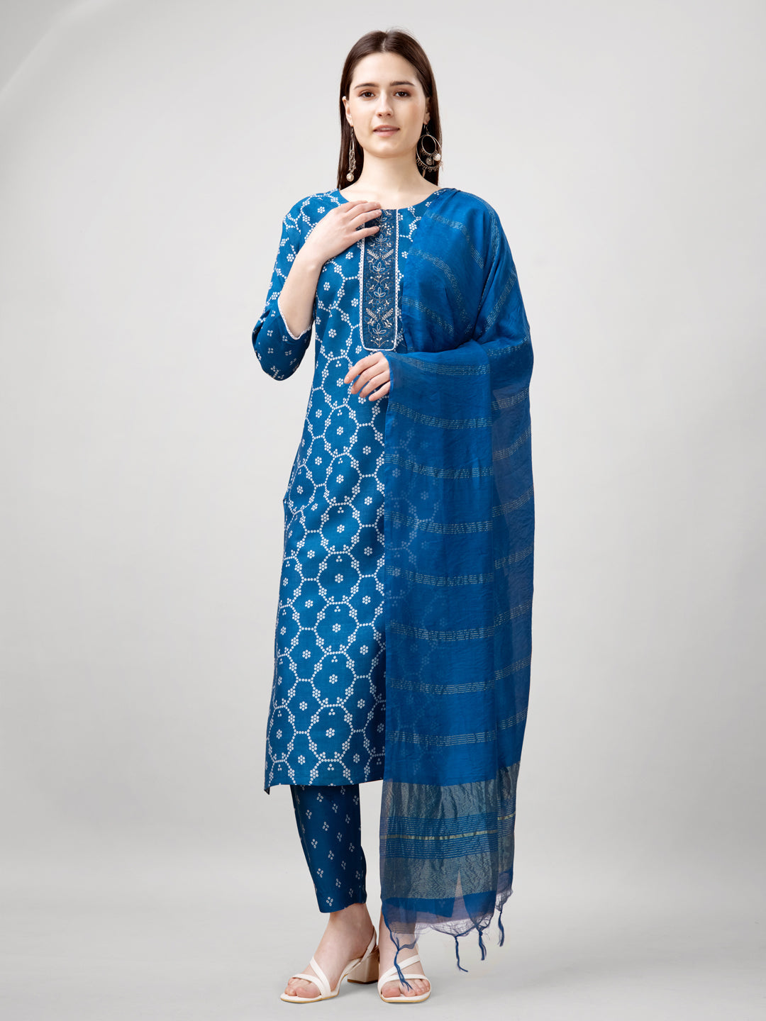 Jyoti Fashion Women's Blue Rayon Printed with Embroidered Kurta Set | Grocsy