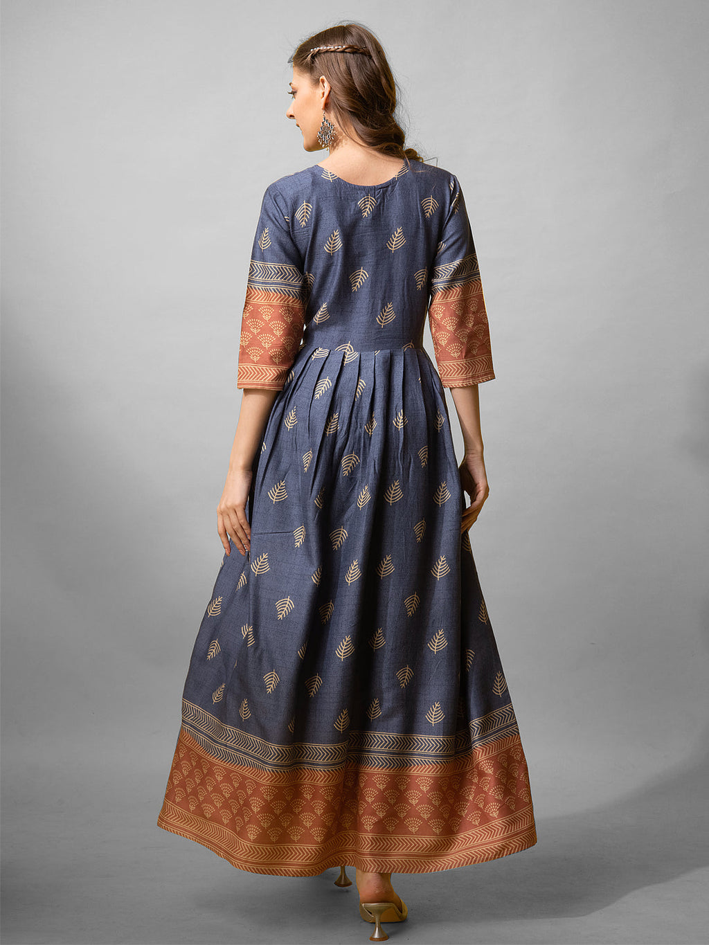 Jyoti Fashion Women's Denim Blue Rayon Abstract Printed Designer Anarkali Dress | Grocsy