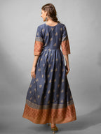 Jyoti Fashion Women's Denim Blue Rayon Abstract Printed Designer Anarkali Dress | Grocsy