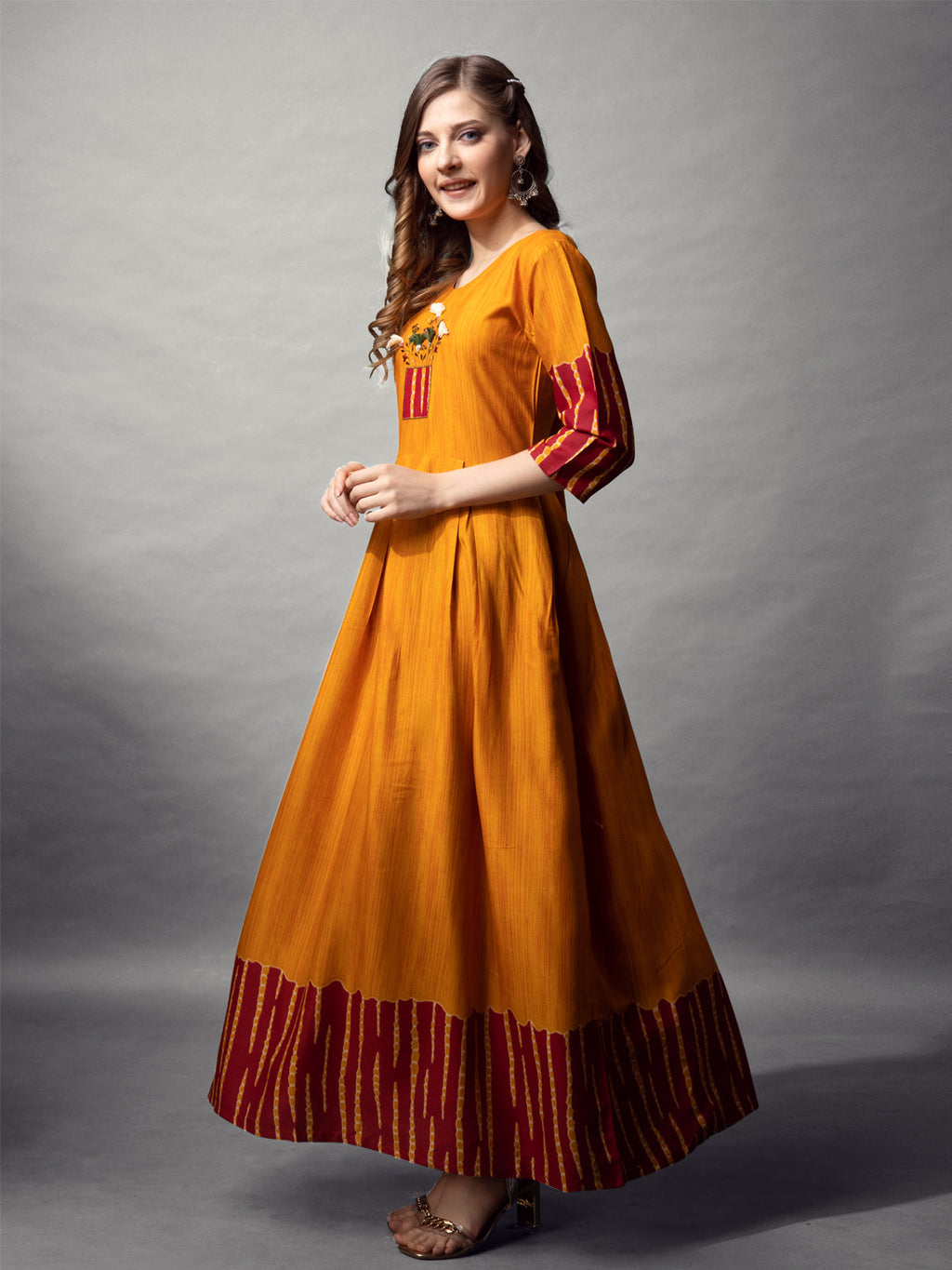 Jyoti Fashion Women's Mustard Rayon Abstract Printed Designer Anarkali Dress | Grocsy