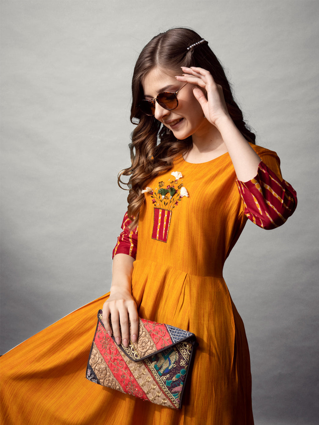 Jyoti Fashion Women's Mustard Rayon Abstract Printed Designer Anarkali Dress | Grocsy