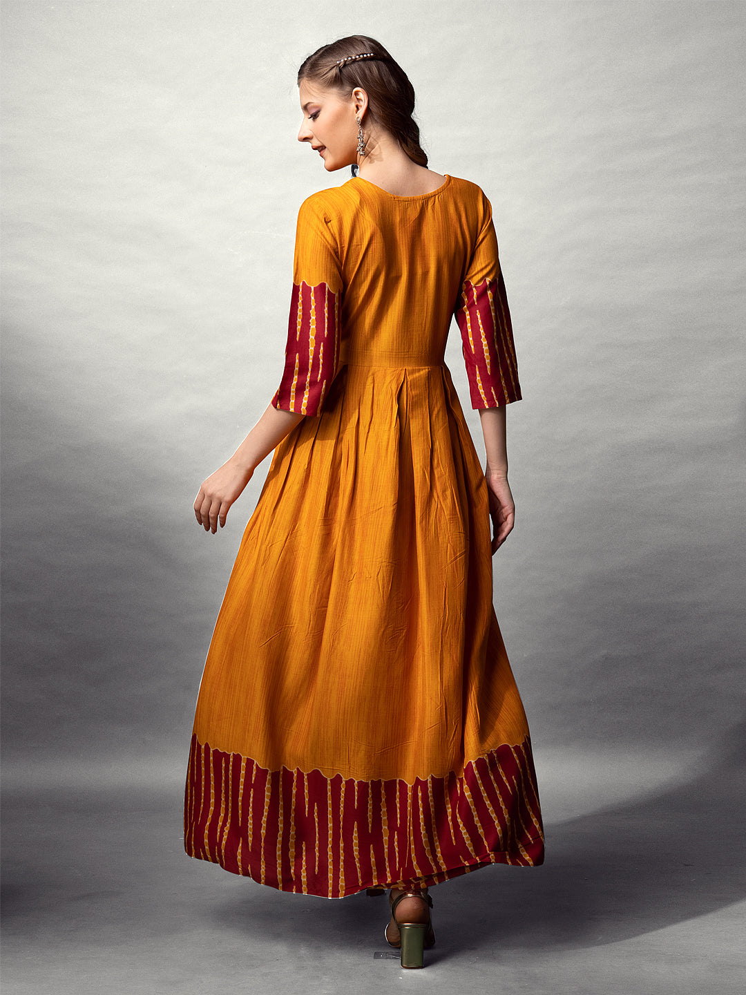 Jyoti Fashion Women's Mustard Rayon Abstract Printed Designer Anarkali Dress | Grocsy