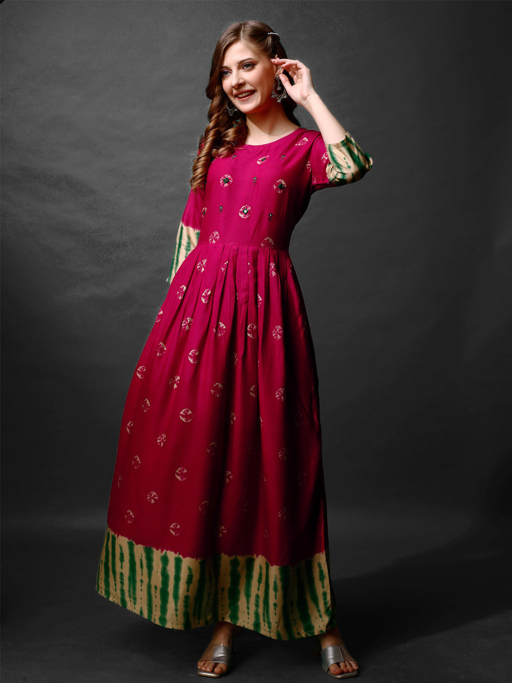 Jyoti Fashion Women's Pink Rayon Abstract Printed Designer Anarkali Dress | Grocsy