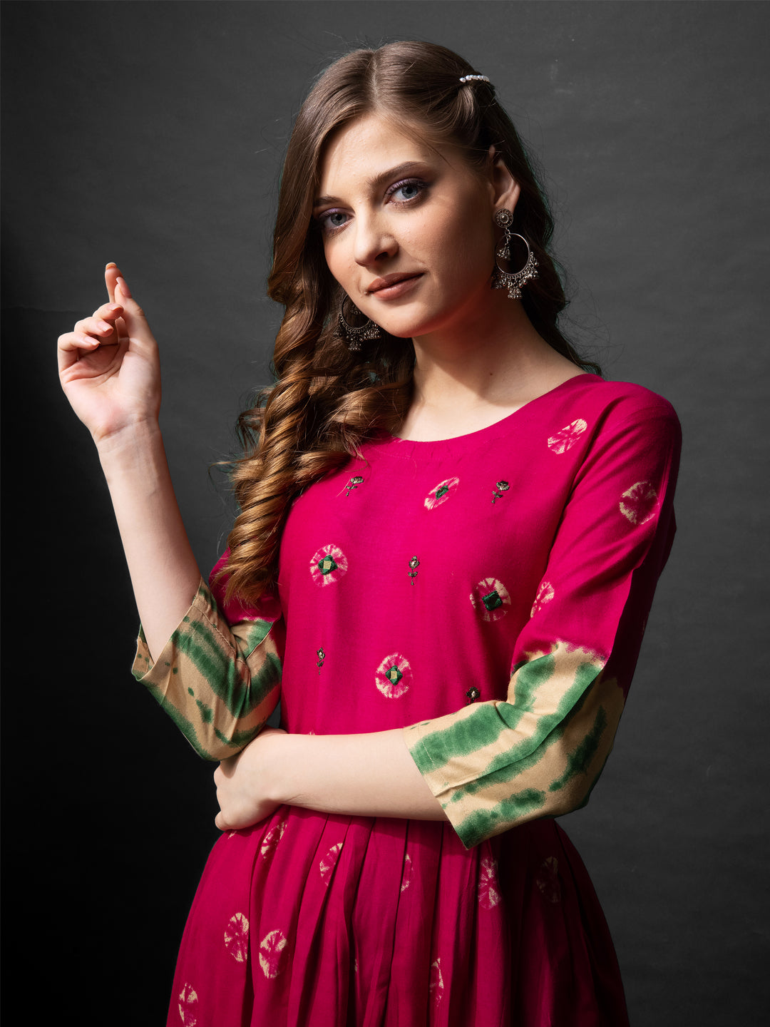 Jyoti Fashion Women's Pink Rayon Abstract Printed Designer Anarkali Dress | Grocsy