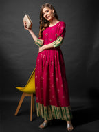 Jyoti Fashion Women's Pink Rayon Abstract Printed Designer Anarkali Dress | Grocsy