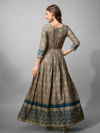Jyoti Fashion Women's Grey Cotton Blend Printed Designer Anarkali Dress | Grocsy