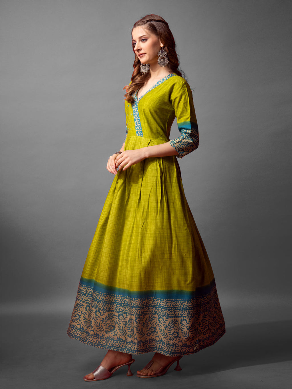 Jyoti Fashion Women's Parrot Green Cotton Blend Printed Designer Anarkali Dress | Grocsy