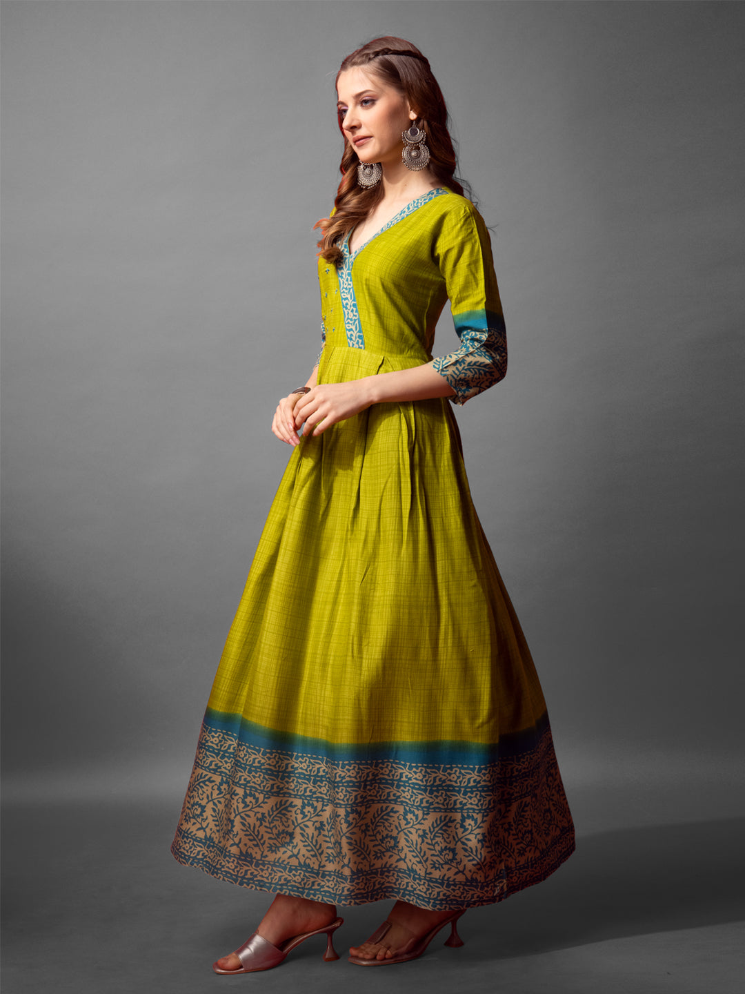 Jyoti Fashion Women's Parrot Green Cotton Blend Printed Designer Anarkali Dress | Grocsy