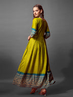 Jyoti Fashion Women's Parrot Green Cotton Blend Printed Designer Anarkali Dress | Grocsy