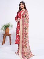 Jyoti Fashion Women's Red Cotton Blend Printed Designer Kurta Set with Dupatta | Grocsy