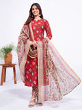 Jyoti Fashion Women's Red Cotton Blend Printed Designer Kurta Set with Dupatta | Grocsy