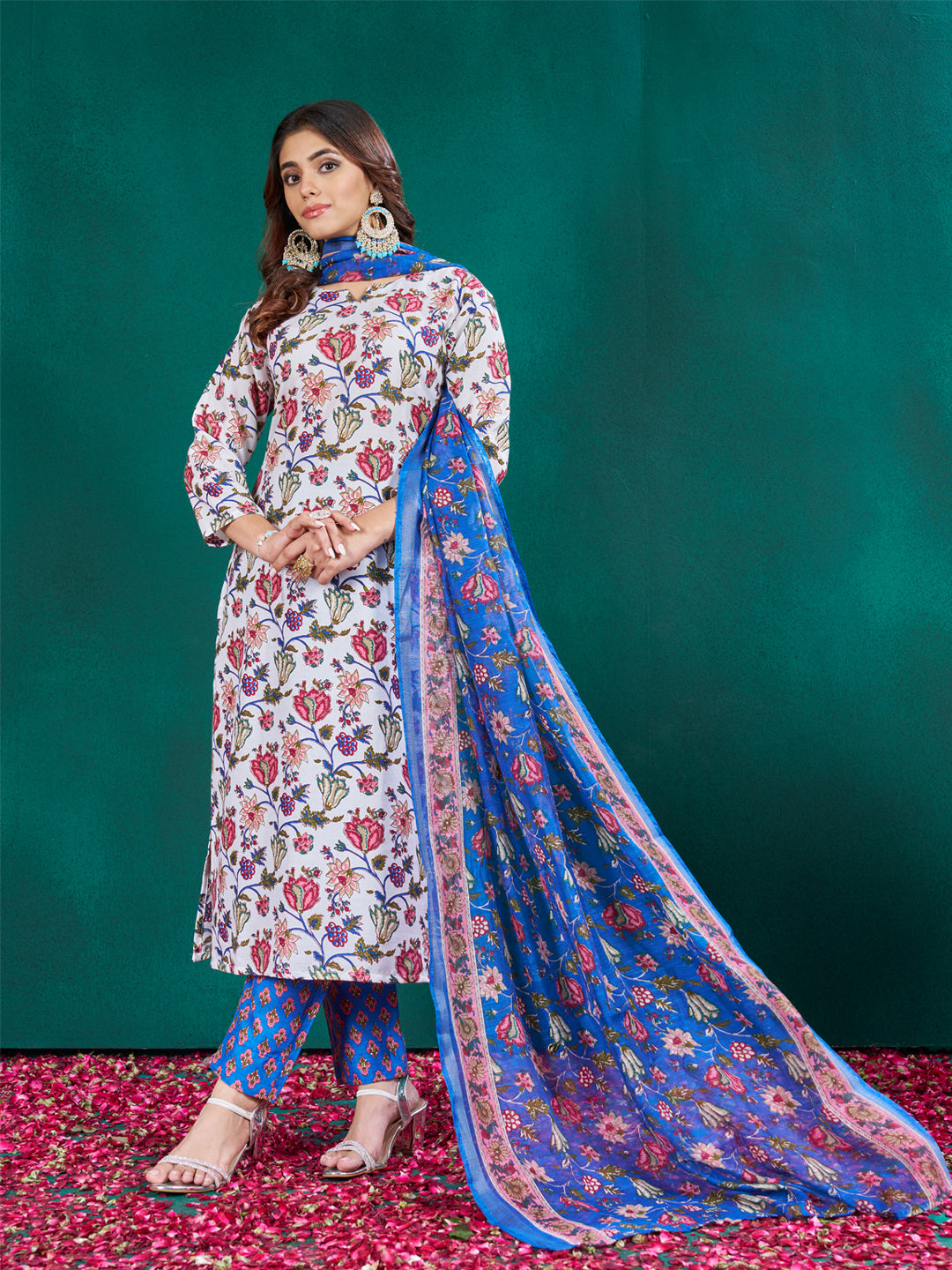 Jyoti Fashion Women's Multicolor Cotton Blend Printed Designer Kurta Set with Dupatta | Grocsy