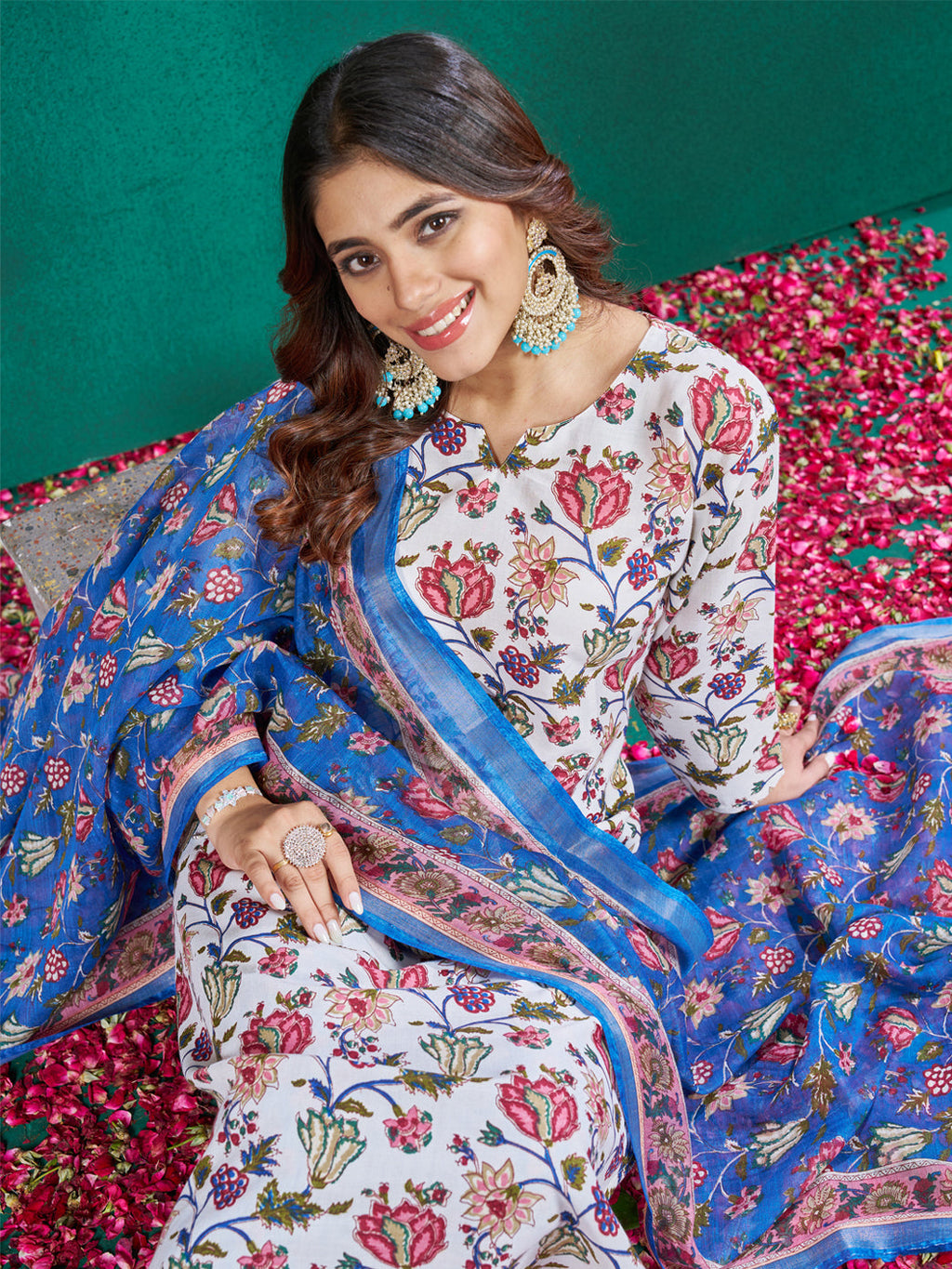 Jyoti Fashion Women's Multicolor Cotton Blend Printed Designer Kurta Set with Dupatta | Grocsy