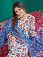 Jyoti Fashion Women's Multicolor Cotton Blend Printed Designer Kurta Set with Dupatta | Grocsy