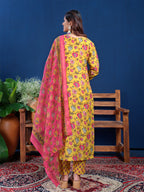 Jyoti Fashion Women's Yellow Cotton Blend Printed Designer Kurta Set with Dupatta | Grocsy