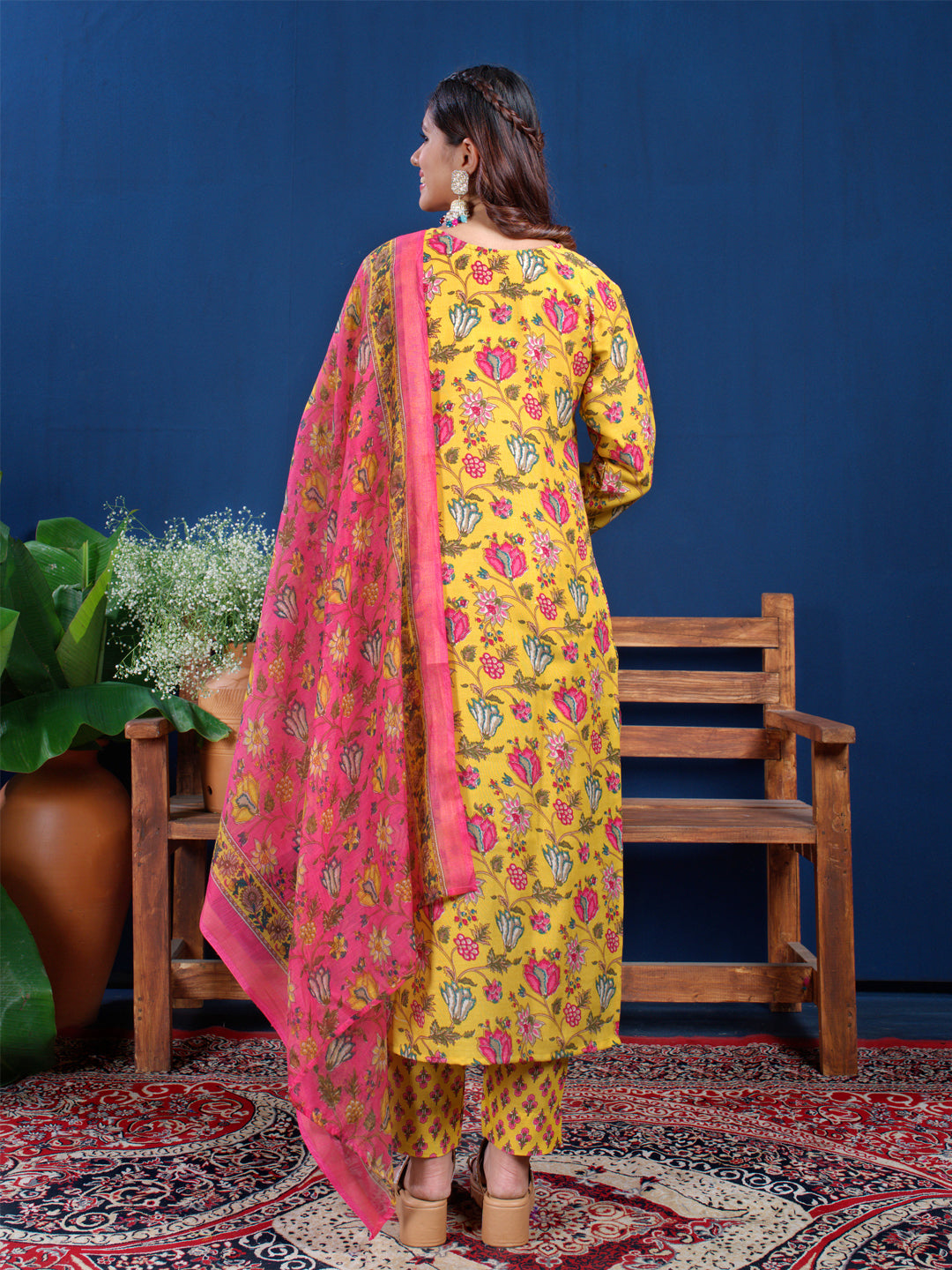 Jyoti Fashion Women's Yellow Cotton Blend Printed Designer Kurta Set with Dupatta | Grocsy
